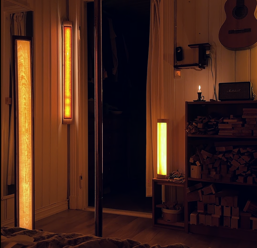 My room in the evening, lit only by the lamps