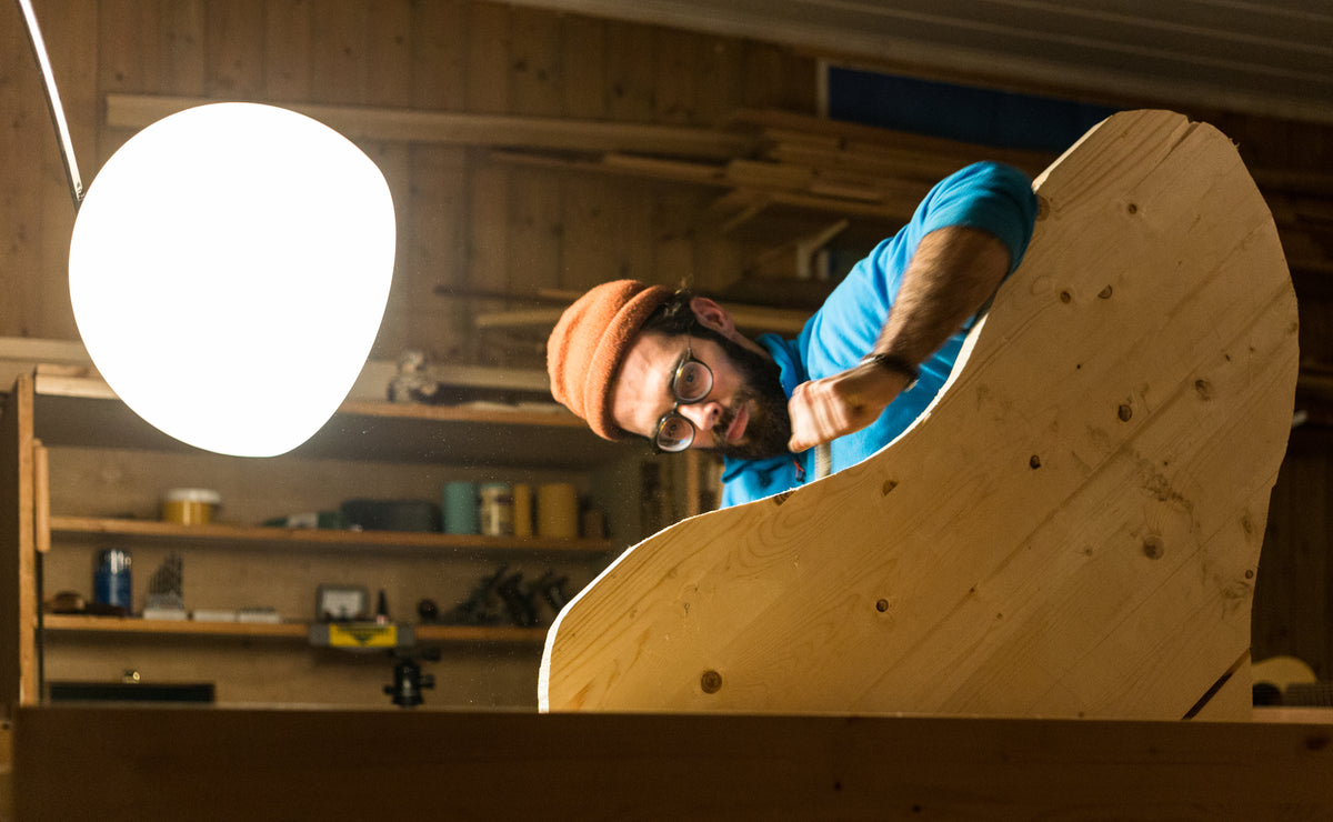 Zdenko shaping a curved piece in the workshop at Ekeberg