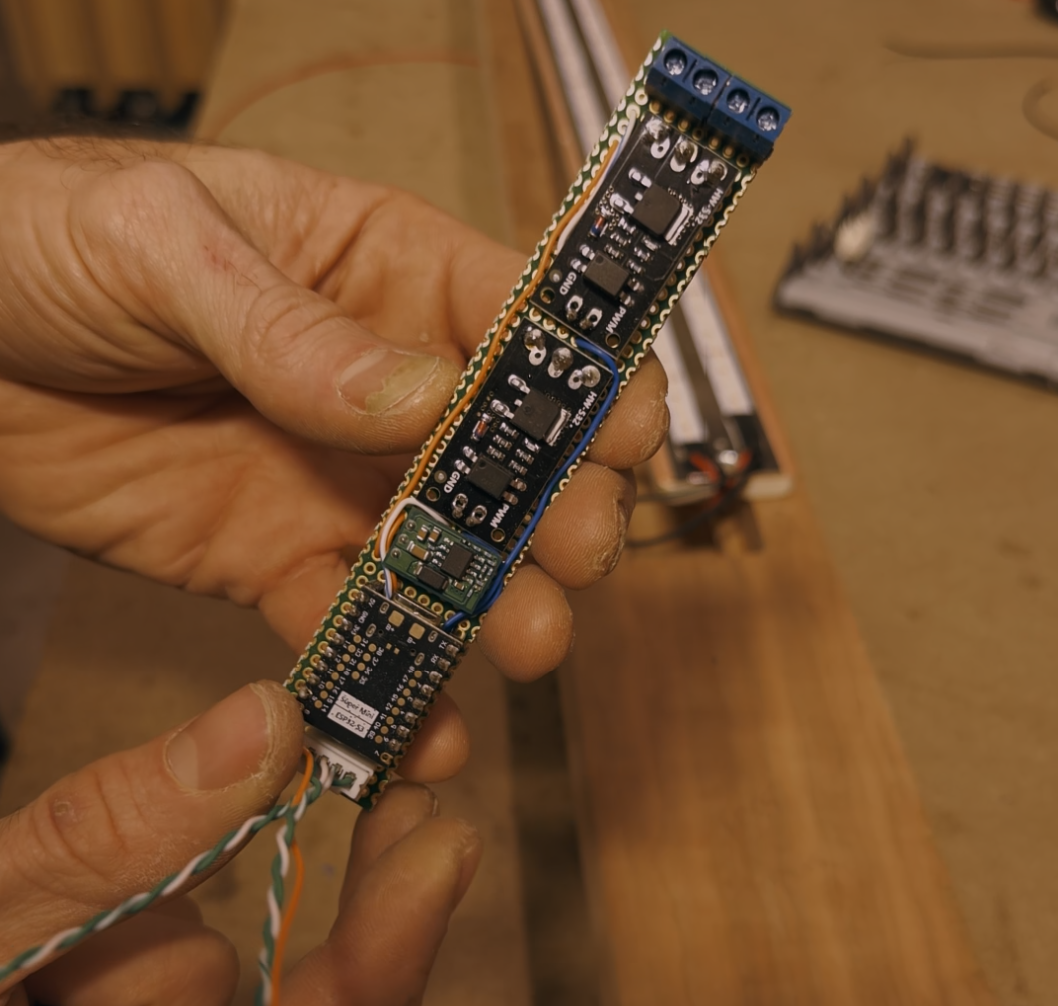 Hand-soldered circuit board for the first prototype